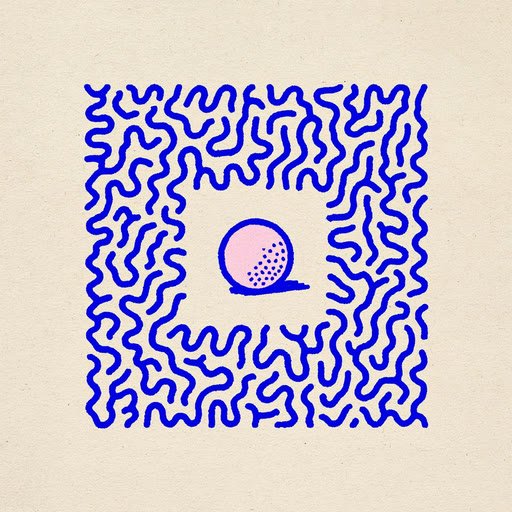 The adhdMEMO app icon: a dense blue squiggle filling a cream square around a small pink circle