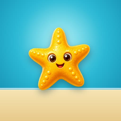 The Beachix app icon: a smiling yellow starfish on a blue and sand ground