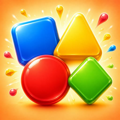 The Flock Pop app icon: a blue square, yellow triangle, red circle and green diamond bursting outward